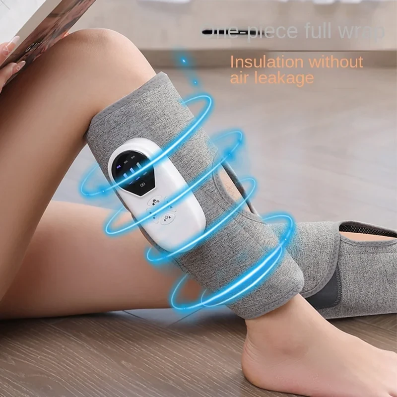 AirCalm Wrap on a calf with a visualization of rhythmic air compression around the leg.